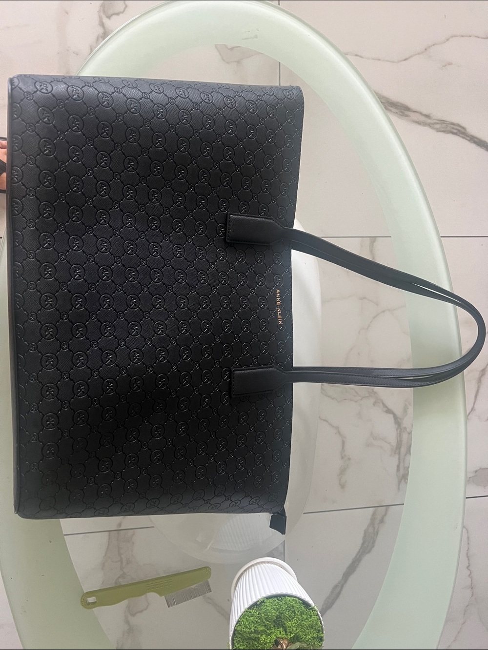 Anne Klein Black Embossed Logo Tote
